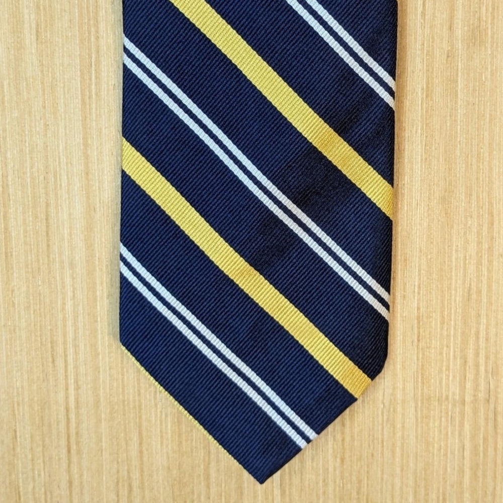 Polo Ralph Lauren Mens Silk Tie Navy Blue Yellow Striped Hand Made in Italy